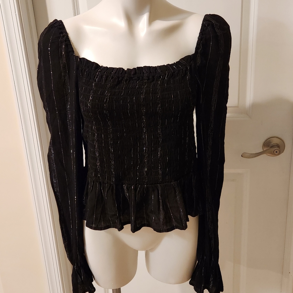 Wrangler Retro new with tags large black off shoulders blouse with silver detail